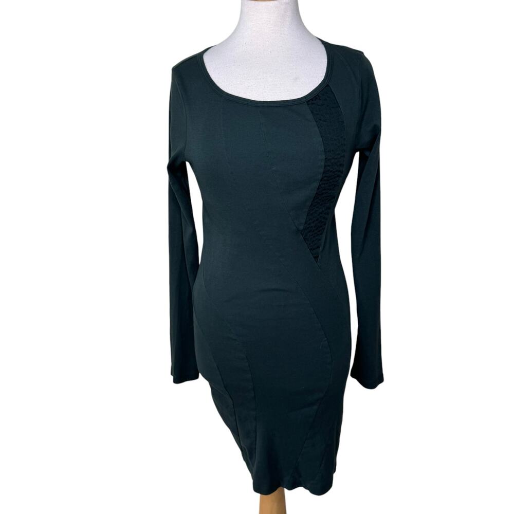 PRAIRIE UNDERGROUND Crewneck Cotton Long Sleeve Bodycon Dress Green MEDIUM